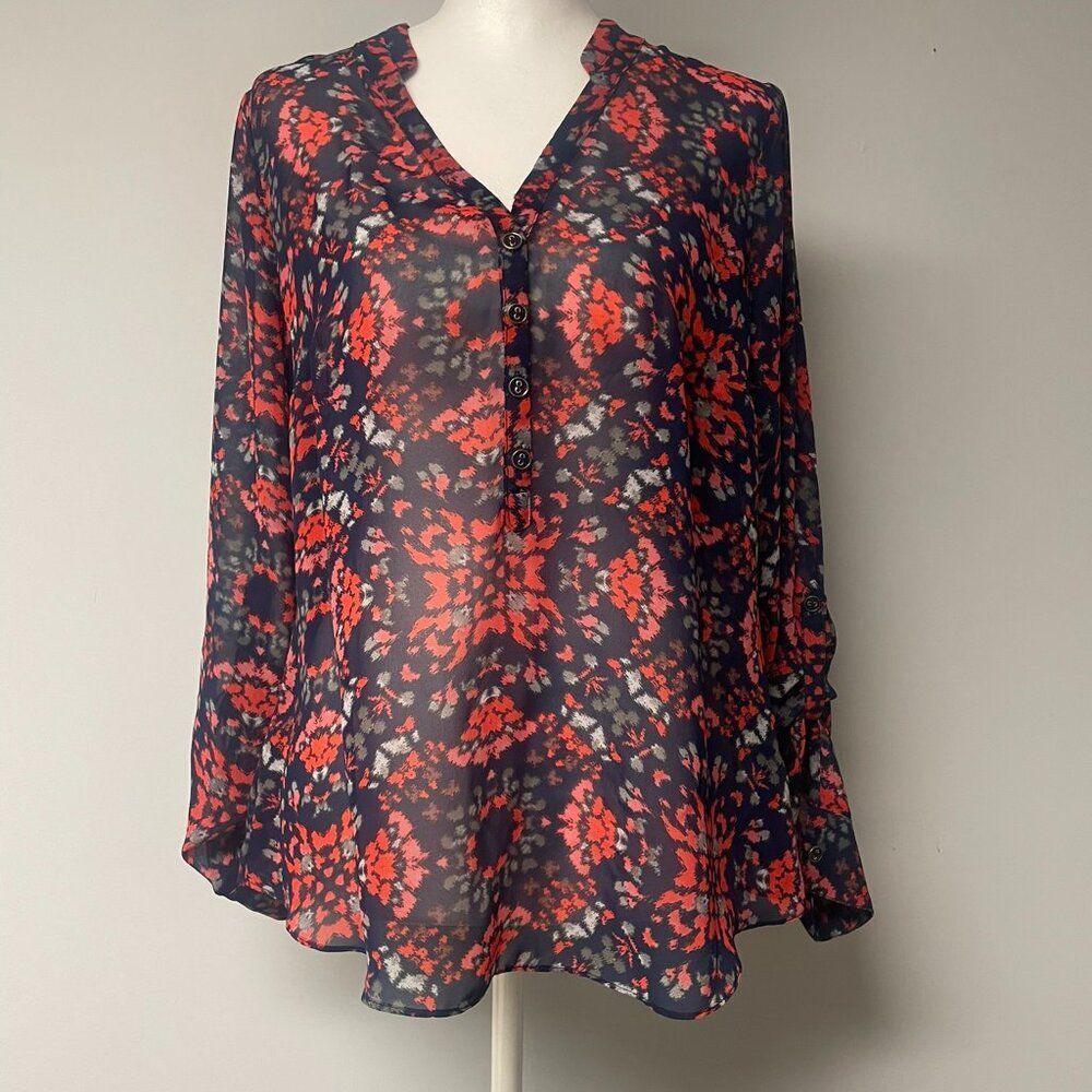 A.n.a. Womens M Sheer Flowy Print Blouse Layers Boho Office Comfy Fall Fashion